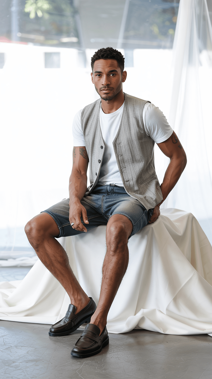 Mid-rise stylish men's jean shorts