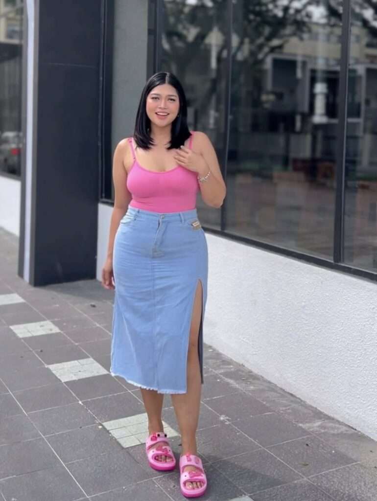Denim Skirt with Button-Down Shirt