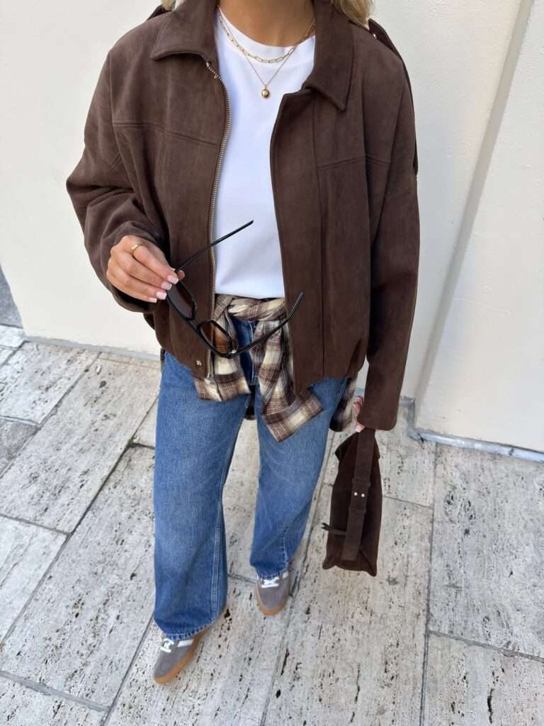 9. Brown Suede Jacket and Denim