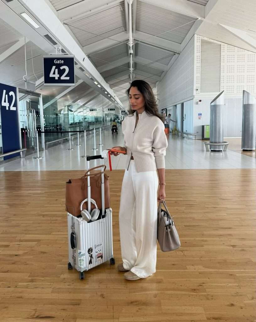 All-White Knit Zip Jacket Travel Look