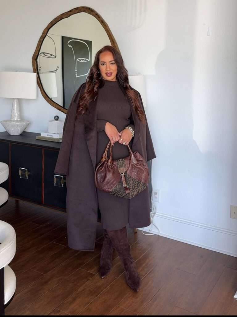 5. Monochrome Brown Knit Set With Long Coat