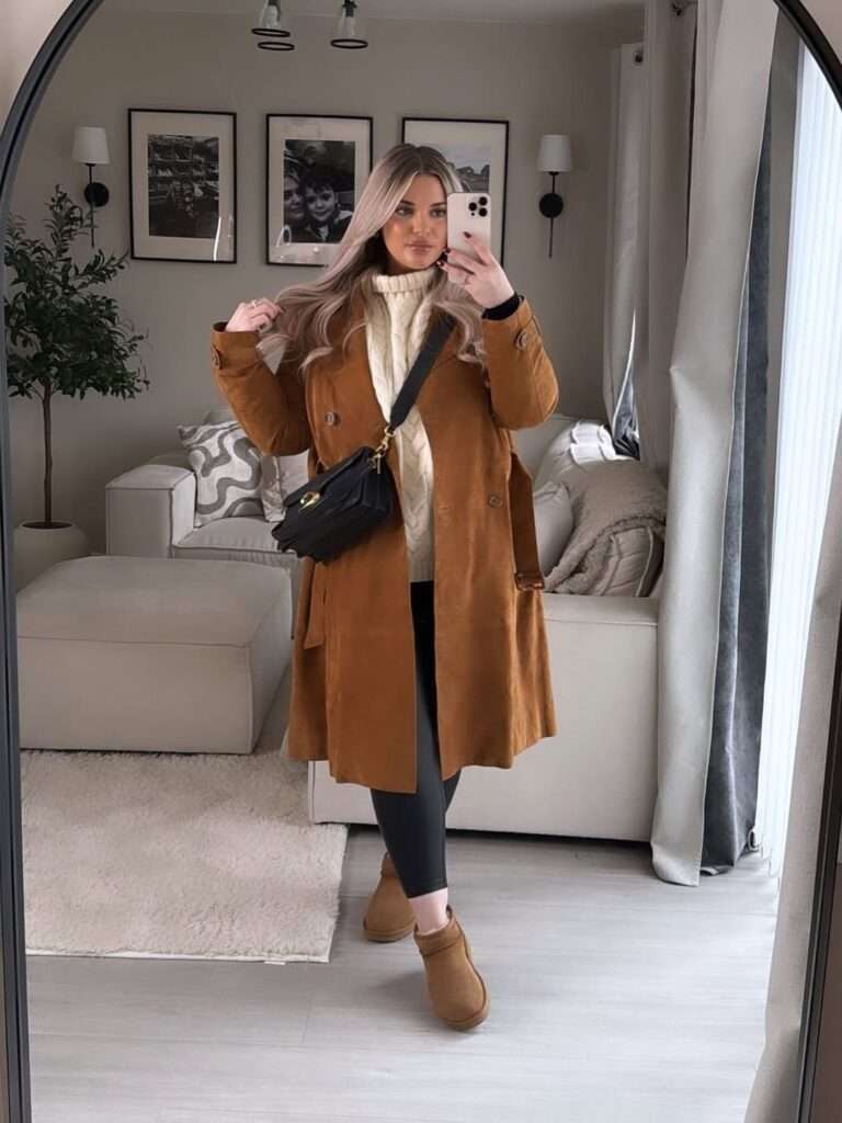 11. Camel Coat, Chunky Knit & Leggings