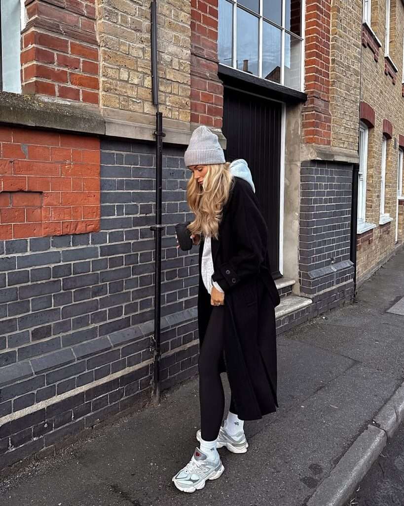 Casual Black Coat With Leggings