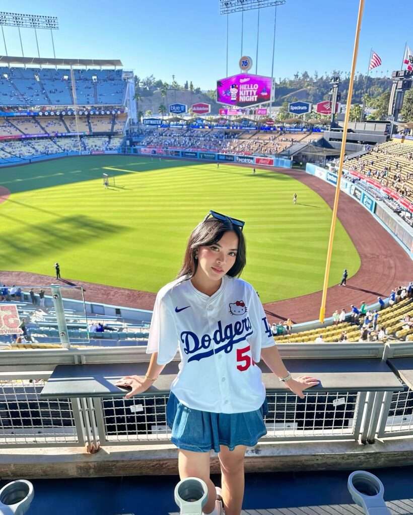 11. Dodgers Hello Kitty Jersey with a Denim Mini Skirt