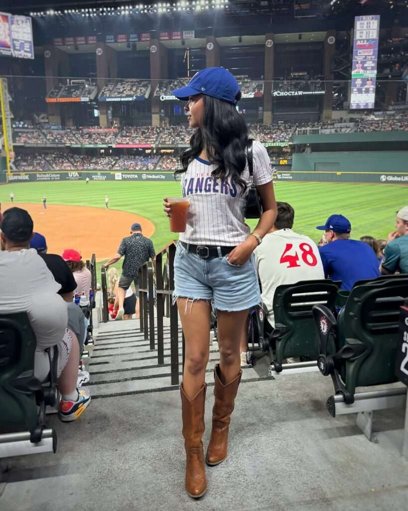 1. Rangers Jersey, Denim Shorts, and Brown Cowboy Boots