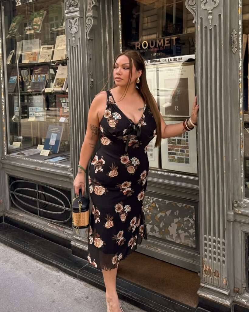 15. Black Floral Midi Dress