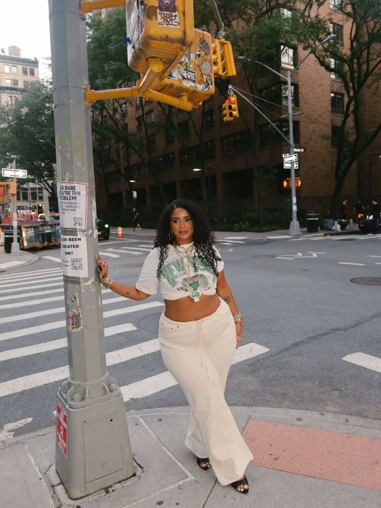 7. Graphic Tee With a Cream Flowy Bottom