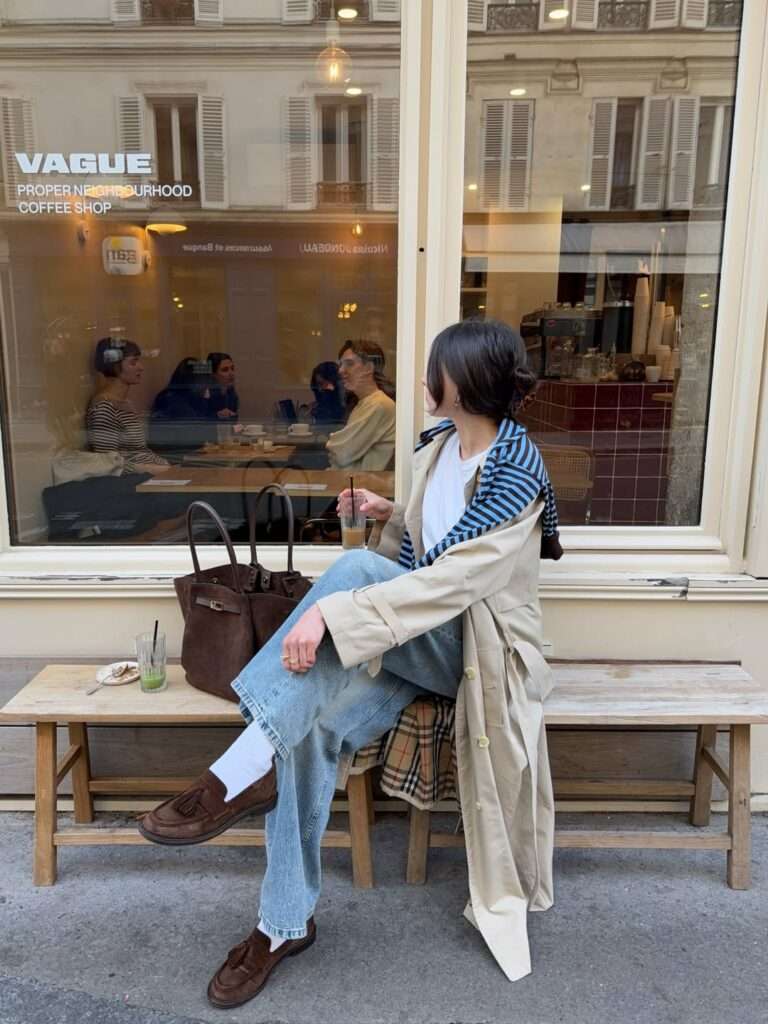 11. Trench Coat With Jeans and Brown Loafers