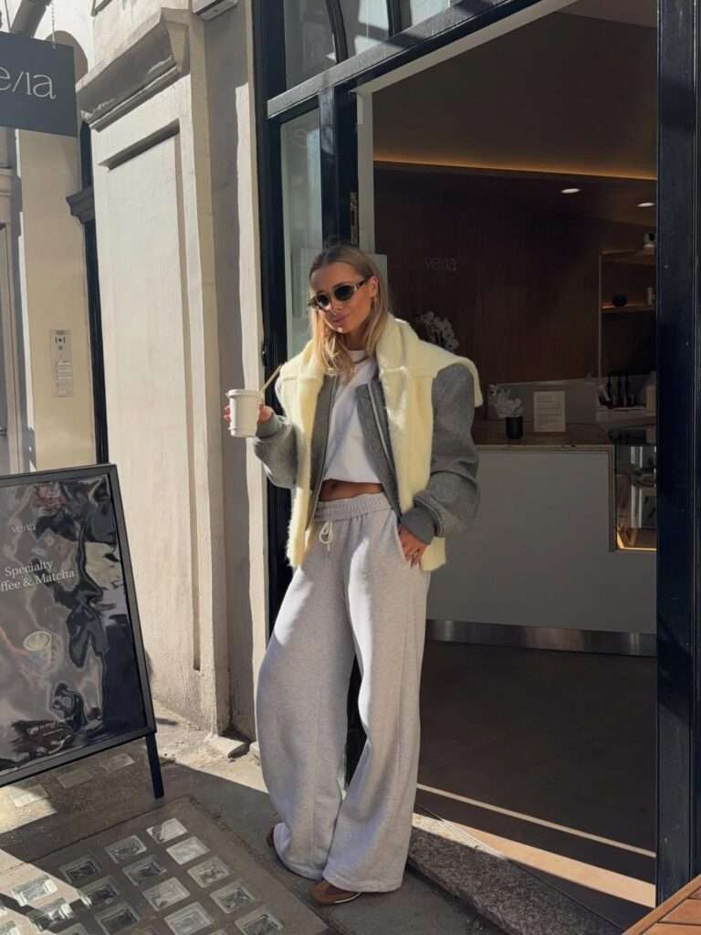 9. Gray Sweatpants With a Cropped Layered Jacket Look