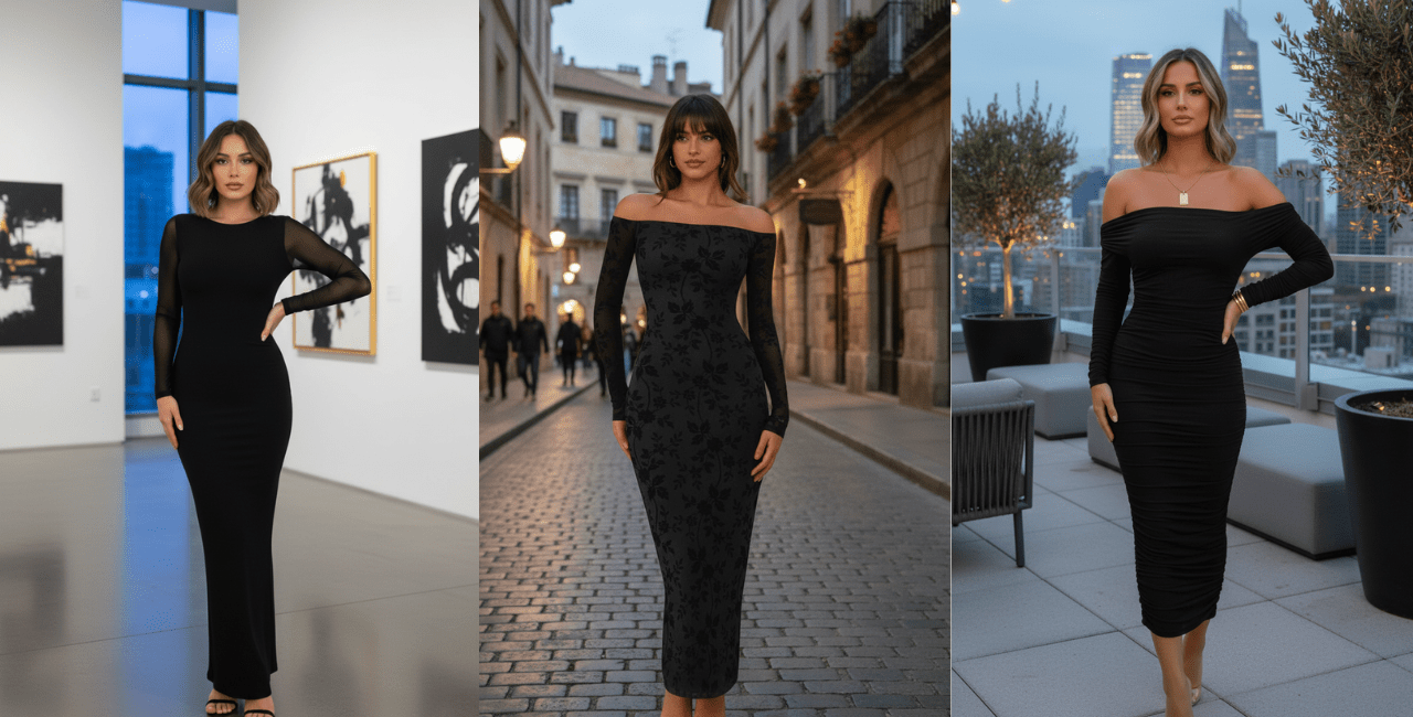 black maxi dress outfit ideas